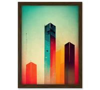 Artery8 Tower Block Skyscrapers Minimalist Skyline Graphic Design Artwork Framed Wall Art Print A4 in Brown Artery8 Brown