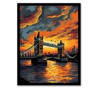 Artery8 Tower Bridge And The Thames River Storm Clouds Orange And Grey London England Wall Art Print - A4 Size