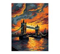 Artery8 Tower Bridge & The Thames River Storm Clouds Orange & Grey London England Extra Large XL Unframed Wall Art Poster Print | Size: W24" x H32" Artery8 Multicolor W24" x H32"