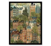 Artery8 Townhouses in Trees Cityscape Painting Living Room Artwork Framed Wall Art Print A4