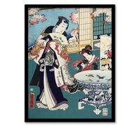 Artery8 Toyohara Kunichika Framed Wall Art Print Spring Outing in a Villa in Blue | Size: A4 Artery8 Blue A4