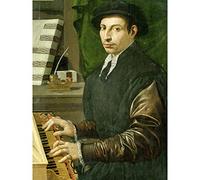 Artery8 Traballesi Portrait Man Playing Virginal Premium Wall Art Canvas Print 18X24 Inch