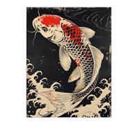 Artery8 Traditional Black Red Japanese Koi Carp Artwork Living Room Large Wall Art Poster Print Thick Paper 18X24 Inch