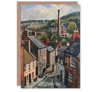 Artery8 Greeting Card Traditional Northern English Village Painting Blank For Him Or Her Art Birthday Card