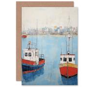 Artery8 Trailer Trawler Boats in Harbour for Him or Her Man Woman Birthday Thank You Get Well Soon Blank Art Greeting Card