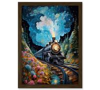 Artery8 Train Ride to Imagination Land Conceptual Art Oil Painting Dream Journey Railroad Artwork Framed Wall Art Print A4