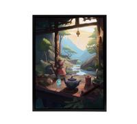 Artery8 Tranquil Japanese Tea Ceremony In Nature Framed Canvas Wall Art Print | Size: W18" x H24" Artery8 Multicolor W18" x H24"