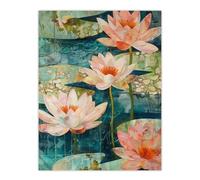 Artery8 Tranquil Pink Water Lilies on Calm Pond Artwork Living Room Bathroom Extra Large XL Wall Art Poster Print