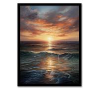 Artery8 Tranquil Seascape Sunset Ocean Waves On Sea Oil Painting Artwork Framed Wall Art Print A4