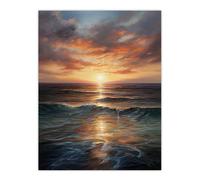 Artery8 Tranquil Seascape Sunset Ocean Waves On Sea Oil Painting Extra Large XL Wall Art Poster Print