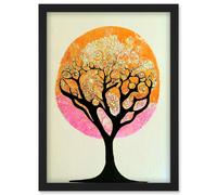 Doppelganger33 LTD Tranquil Tree Silhouette Abstract Illustration Enchanted Linocut Artwork Framed Wall Art Print A4