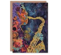 Artery8 Transcendent Saxophone Music Trippy Concept Art Greeting Birthday Card Him Her All Blank