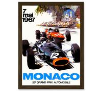 Transport Monaco 25 Grand Prix Automobile 1967 Race A4 Artwork Framed Wall Art Print Artery8 Brown One Size