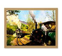 Transport Steam Train Ffestiniog Railway Wales A4 Artwork Framed Wall Art Print Artery8 Light Oak One Size