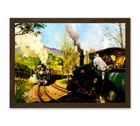 Transport Steam Train Ffestiniog Railway Wales A4 Artwork Framed Wall Art Print Artery8 Brown One Size