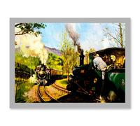 Artery8 Transport Steam Train Ffestiniog Railway Wales A4 Artwork Framed Wall Art Print in Light Grey Artery8 Light Grey