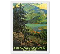 Artery8 Travel Adirondack Mountains Lake Placid Tree Picture A4 Artwork Framed Wall Art Print in White Artery8 White