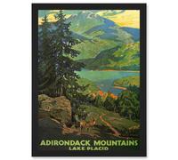 Artery8 Travel Adirondack Mountains Lake Placid Tree Picture A4 Artwork Framed Wall Art Print