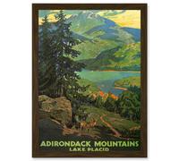 Artery8 Travel Adirondack Mountains Lake Placid Tree Picture A4 Artwork Framed Wall Art Print