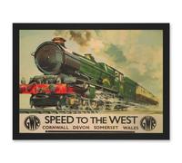 Travel GWR Railway Rail Train Steam Engine Cornwall Devon Sommerset Wales UK Retro Vintage A4 Artwork Framed Wall Art Print Artery8 Black One Size