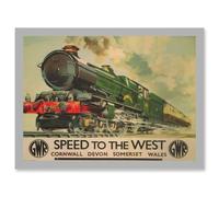 Artery8 Travel GWR Railway Rail Train Steam Engine Cornwall Devon Sommerset Wales UK Retro Vintage A4 Artwork Framed Wall Art Print in Light Grey Artery8 Light Grey