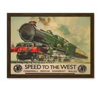 Travel GWR Railway Rail Train Steam Engine Cornwall Devon Sommerset Wales UK Retro Vintage A4 Artwork Framed Wall Art Print Artery8 Brown One Size