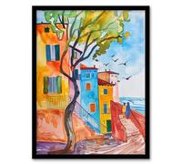Artery8 Travel Italy Rimini Colourful Seaside Houses Living Room Artwork Framed Wall Art Print 18X24 Inch