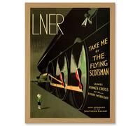 Travel LNER Railway Flying Scotsman UK Locomotive Vintage Advert Train Artwork Framed Wall Art Print A4 Artery8 Light Oak One Size