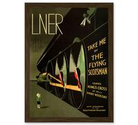 Travel LNER Railway Flying Scotsman UK Locomotive Vintage Advert Train Artwork Framed Wall Art Print A4 Artery8 Brown One Size