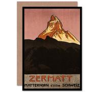 Artery8 Travel Matterhorn Mountain Zermatt Switzerland Alpine Snow Greetings Card Artery8 Multicolor