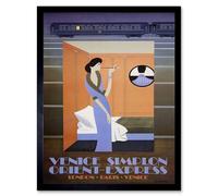 Artery8 Travel Rail Train Orient Express Venice London Paris Retro Framed Art in Blue | Size: W12" x H16" Artery8 Blue W12" x H16"