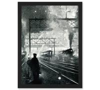 Artery8 Travel Railway Tracks 1912 Soot Steam Train Locomotive Drawing Moody Artwork Framed Wall Art Print A4 in Black Artery8 Black