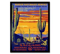 Artery8 Travel Saguaro Monument Desert Cactus Cowboy USA Framed Wall Art Print | Size: W12" x H16" Artery8 Multicolor W12" x H16"