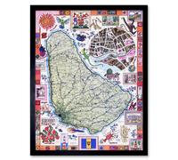 Artery8 Travel Tourism Barbados Caribbean Tropical Map Framed Wall Art | Size: W12" x H16" Artery8 Multicolor W12" x H16"