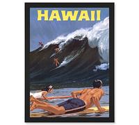 Artery8 Travel Tourism Hawaii USA Surf Ocean Wave A4 Artwork Framed Wall Art Print
