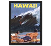 Artery8 Travel Tourism Hawaii USA Surf Ocean Wave A4 Artwork Framed Wall Art Print in Black Artery8 Black