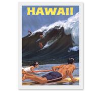 Artery8 Travel Tourism Hawaii USA Surf Ocean Wave A4 Artwork Framed Wall Art Print