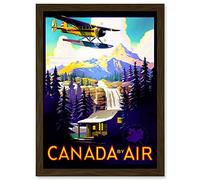 Artery8 Travel Tourism Transport Canada Air Sea Plane Forest Mountain River Artwork Framed Wall Art Print A4 in Brown Artery8 Brown