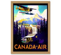 Artery8 Travel Tourism Transport Canada Air Sea Plane Forest Mountain River Artwork Framed Wall Art Print A4 in Light Oak Artery8 Light Oak