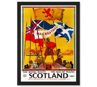 Artery8 Travel Vintage Advert Scotland Tourism Flags William Wallace Royal Route Isles Youth Artwork Framed Wall Art Print A4