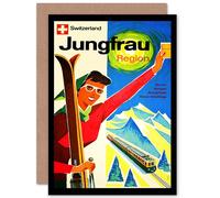 Artery8 Travel Winter Sport Jungfrau Switzerland Skiing Train Greetings Card Artery8 Multicolor
