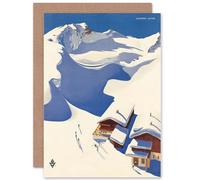 Artery8 Travel Winter Sport Snow Ski Chalet Alps Austria Greetings Card in Blue Artery8 Blue