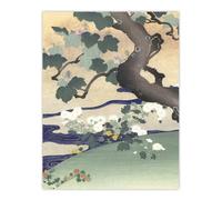 Artery8 Tree & Chrysanthemums Vintage Japan Wall Art Print Tsukioka in Green | Size: W24" x H32" Artery8 Green W24" x H32"