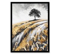 Artery8 Tree in Golden Field of Wheat Painting Landscape Living Room Artwork Framed Wall Art Print A4