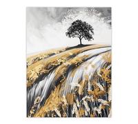 Artery8 Tree in Golden Field of Wheat Painting Landscape Living Room Large Wall Art Poster Print Thick Paper 18X24 Inch