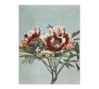 Artery8 Tree Peonies Pink Flower Blooms Vintage Wall Art Print Kazumasa in Blue | Size: W12" x H16" Artery8 Blue W12" x H16"