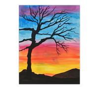 Artery8 Unframed Wall Art Tree Silhouette Against Rainbow Sky Watercolour - 12X16 Inch