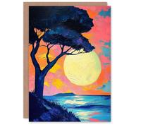 Artery8 Greeting Card Tree Silhouette By Sea Large Sunset Sun Seascape Blank For Him Or Her Art Birthday Card