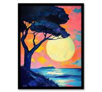 Artery8 Tree Silhouette By Sea Large Sunset Sun Seascape Living Room Artwork Framed Wall Art Print A4
