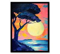 Artery8 Tree Silhouette By Sea Large Sunset Sun Seascape Living Room Artwork Framed Wall Art Print A4
